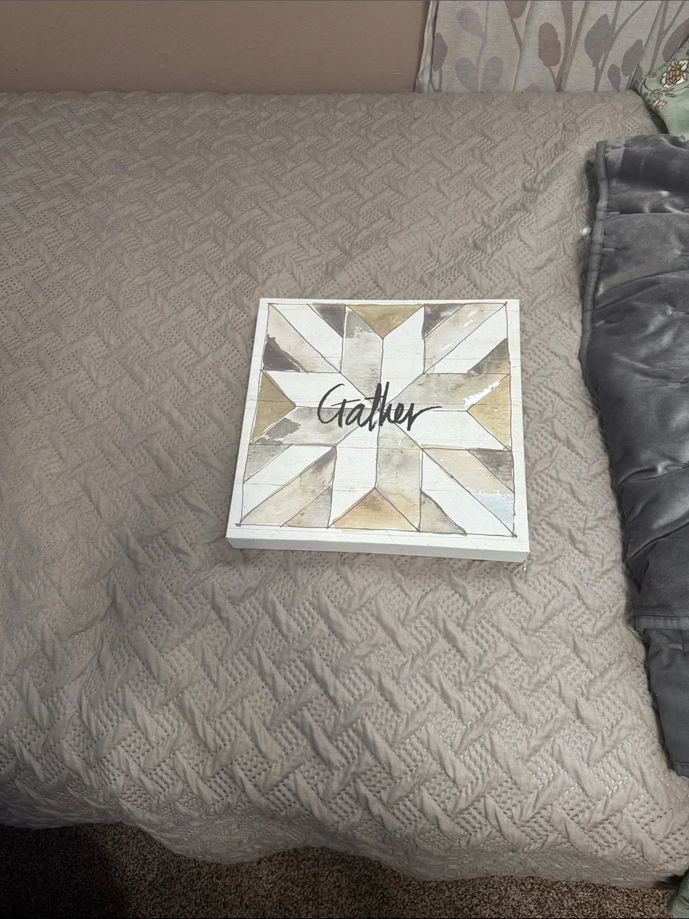 Gather Wall Art Sign in White and Beige